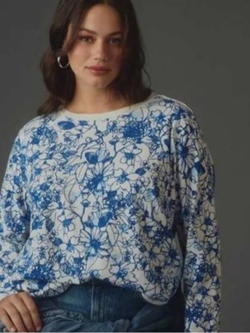 Anthropologie Maeve Printed Long Sleeve Tee in Blue/White, XL, NWT